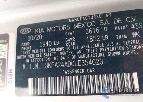 2020 Kia Rio S from USA, damaged, VIN 3KPA24AD0LE354023